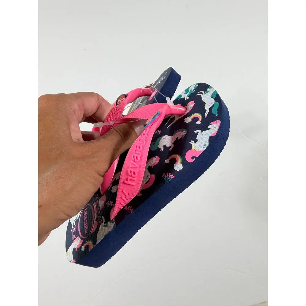 NEW Havaianas Kids Unicorn Rainbow Navy Blue Pink Flip Flops Size 10 toddler
